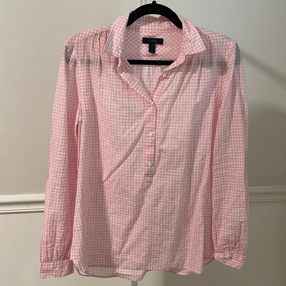 J. Crew Popover Pink Gingham Shirt